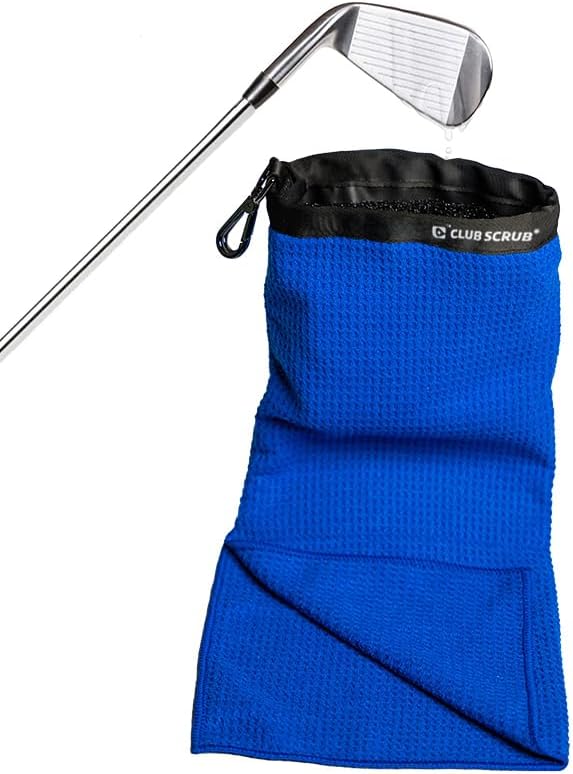 Club Scrub Towel Pro, Golf Club and Ball Cleaning Pouch with Attached Towel, Waterproof Exterior, Clean Face Technology Liner, Machine Washable, Cleans Club Grooves, Waffle-Weave Microfiber (Blue)