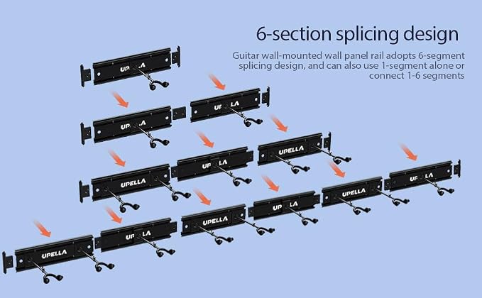 Guitar Wall Mount Hangers for Multiple Guitars, Holds 10 Basses, Premium Aluminum Metal Mandolin Stand Banjo Rack Violins Holder, Adjustable Instruments Display Set, Wall Mount Hooks