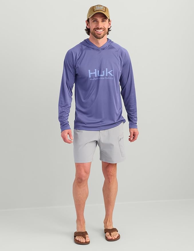 HUK Mens Pursuit Vented Long Sleeve Hoodie, Fishing Shirt with Hood