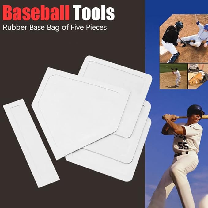 Baseball & Softball Base Set 5 Piece Rubber Field Bases for Youth & Adults Throw Down Bases for Baseball, Softball, Teeball, Kickball, Backyard, Practice