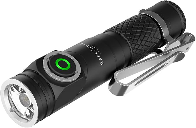 Pocket 3.7in LED USB-C Rechargeable Flashlight 2W 600 Lumens 1,000 MaH 4+ Hours Full Charge with Adjustable Beam, Headlight Strap, and Replaceable Battery