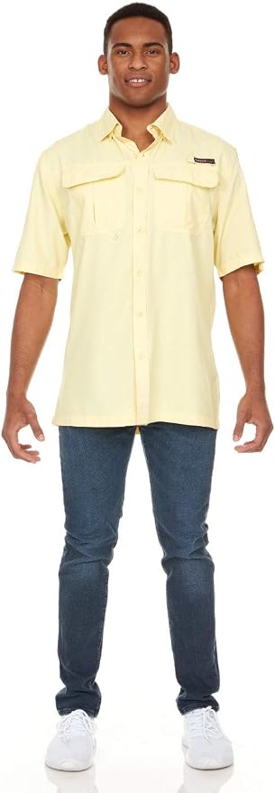 Swiss Alps Mens Short Sleeve Button Down Sun Protection UPF 30+Shirt Quick Dry Cooling Fishing Shirts Casual Summer Tops