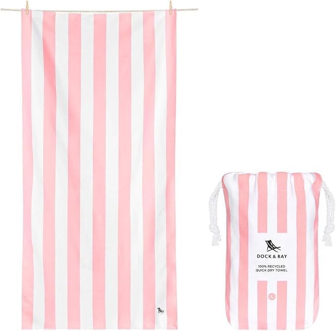 Dock & Bay Beach Towel - Quick Dry, Sand Free - Compact, Lightweight - 100% Recycled - Includes Bag - Cabana - Light Pink - Extra Large (200x90cm, 78x35)