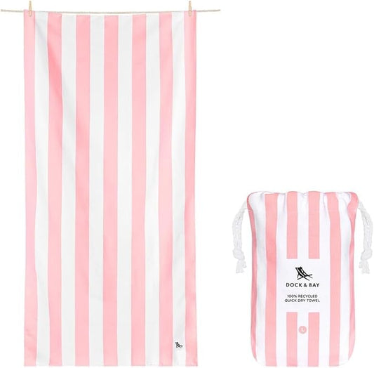 Dock & Bay Beach Towel - Quick Dry, Sand Free - Compact, Lightweight - 100% Recycled - Includes Bag - Cabana - Light Pink - Extra Large (200x90cm, 78x35)