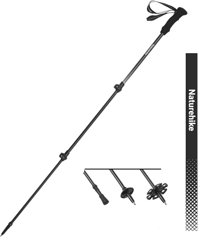Naturehike 1 Piece Carbon Fiber Trekking Pole, 6oz Ultralight Single Collapsible Walking Stick for Women & Men, Adjustable Foldable Hiking Pole for Backpacking, Travel