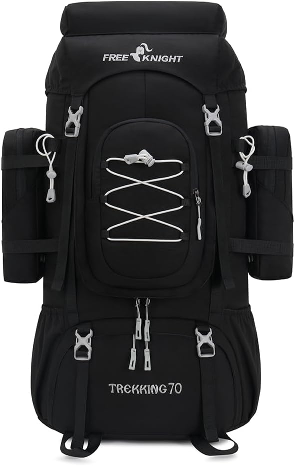 Bseash 70L (65+5) Waterproof Hiking Camping Backpack with Rain Cover, Outdoor Sport Travel Daypack for Climbing Touring (Black)