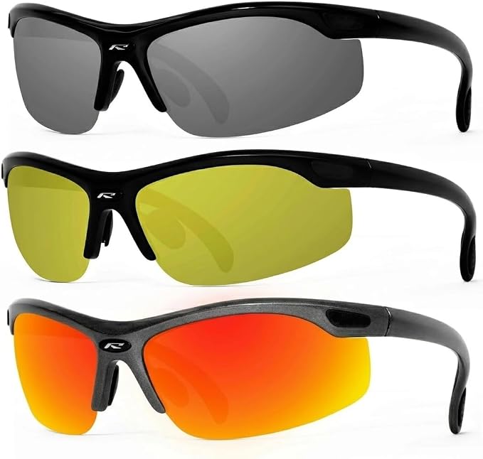 Renegade Polarized Sport Sunglasses, 3-Pair Set, UV400 Protection, Wrap Around Rimless, for Cycling, Fishing, Driving