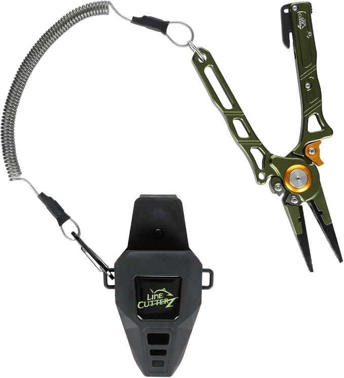 Line Cutterz Elite Saltwater Fishing Pliers, Patented Ceramic Braid and Line Cutter, Hook Remover, Sheath and Lanyard | Integrated Ceramic Blade Cutting Slot In Handle