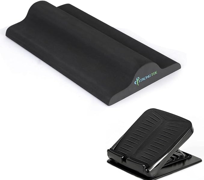 StrongTek Portable Slant Board & Foot Stretcher Set – Adjustable Calf Stretch Board + Plantar Fasciitis Relief Block