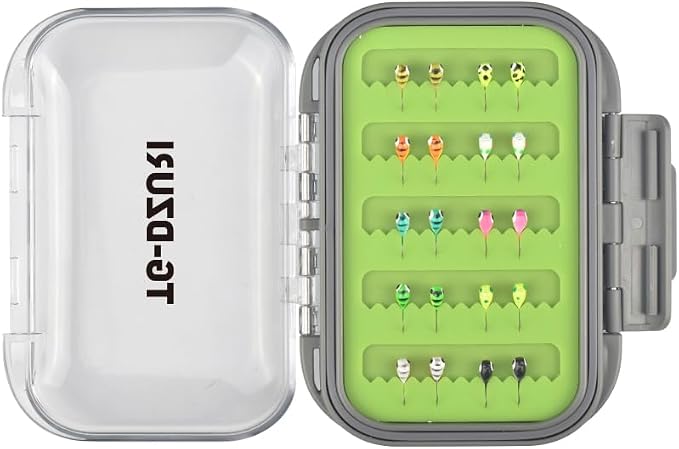 Tungsten Ice Fishing Jigs Kit, 3.2/4/5mm Glow in Dark Tear Drop Ice Fishing Lure Jigs with Waterproof Two-Sided Jig Box Assortment 20/24/30