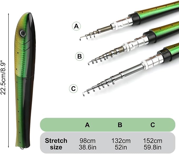 Pocket Fishing Rod, Fish-Shaped Pen Fishing Pole Lightweight Telescopic Fish Rod with Reel & Line for Saltwater Freshwater