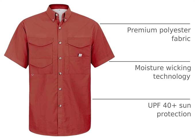 Alimens & Gentle Short Sleeve Fishing Shirt Wicking Fabric Sun Protection Casual Button Down Shirts