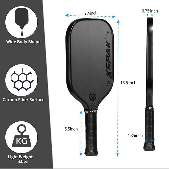 Carbon Fiber Pickleball Paddle - Tournament Edition - World Champion Surface Technology Options Pickleball Racket - USAPA Polypropylene Honeycomb Paddle with Cushion Comfort Grip