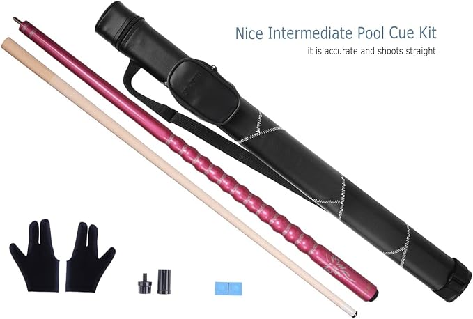 Ergonomic Design 13mm Tip 58" Maple Pool Cue Stick Kit with Hard Case