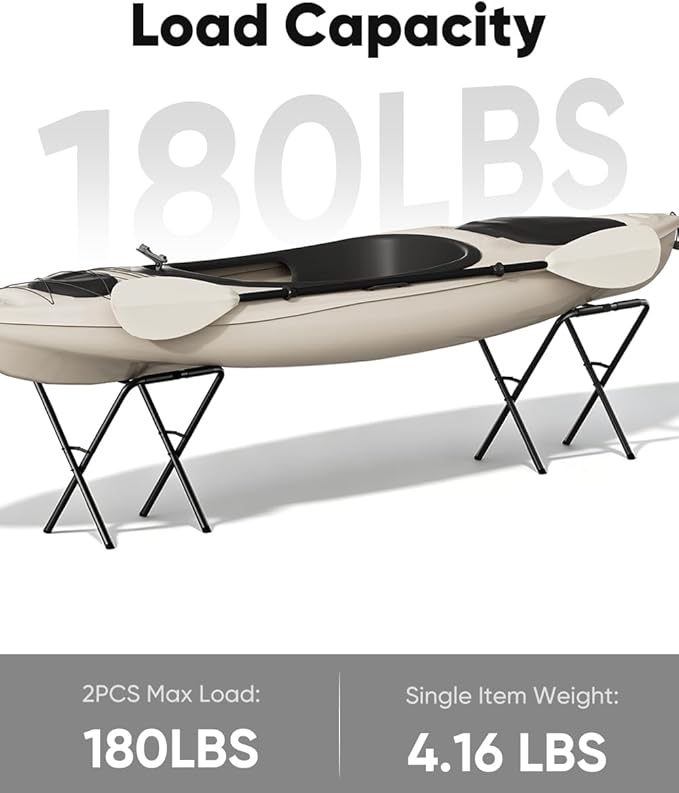 Folding Kayak Stand, 180 lbs Capacity Heavy Duty Metal Kayak Storage Rack for Canoe, SUP & Paddle Board, Portable Kayak Rack for Outdoor & Indoor