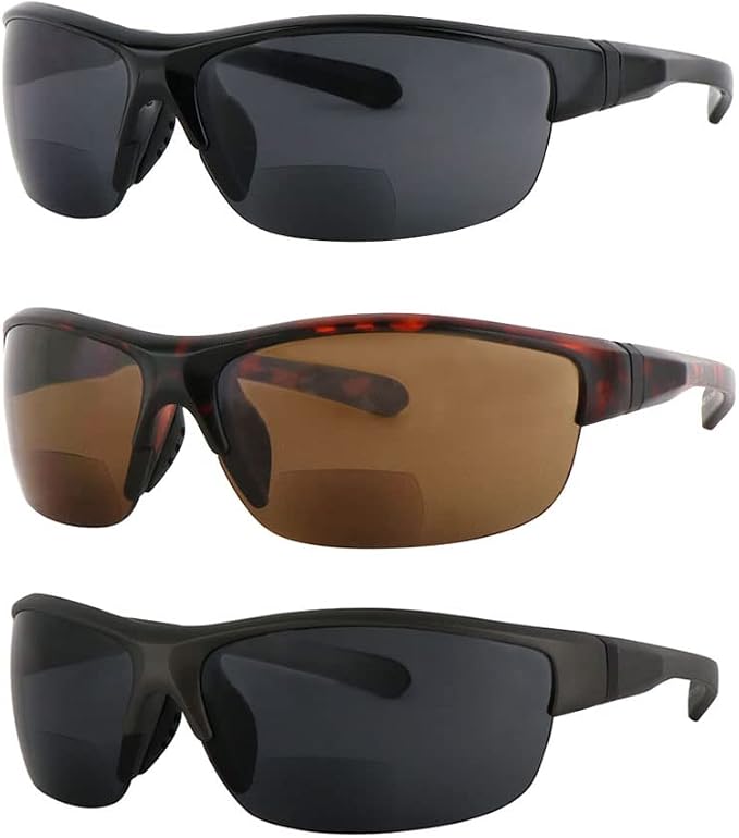 3 Pairs Bifocal Reading Sunglasses for Men and Women, Wrap Around Outdoor Reader Glasses 3.5X