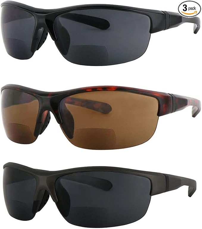3 Pairs Bifocal Reading Sunglasses for Men and Women, Wrap Around Outdoor Reader Glasses
