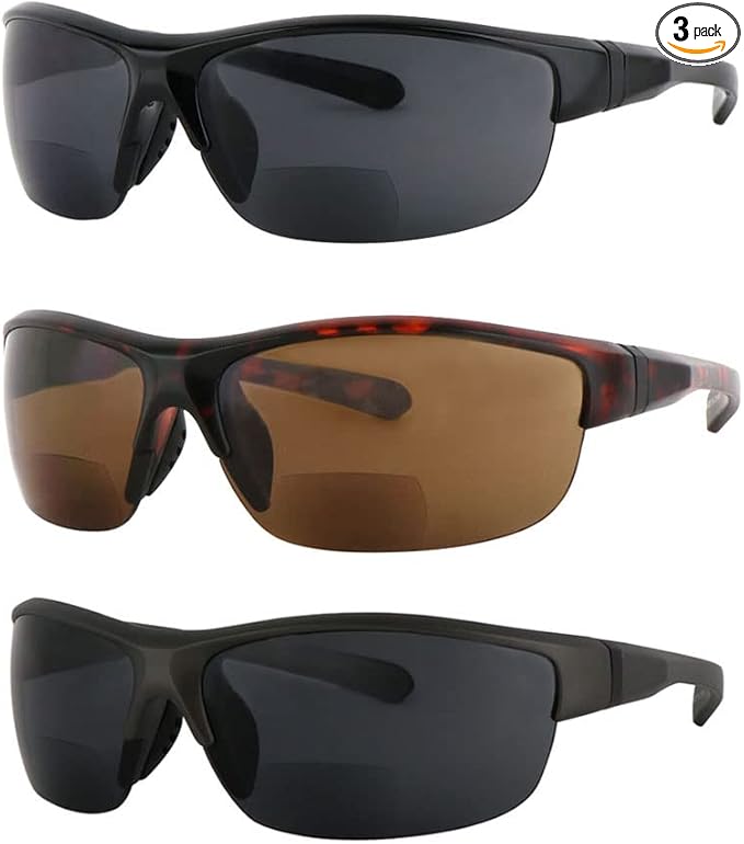 3 Pairs Bifocal Reading Sunglasses for Men and Women, Wrap Around Outdoor Reader Glasses