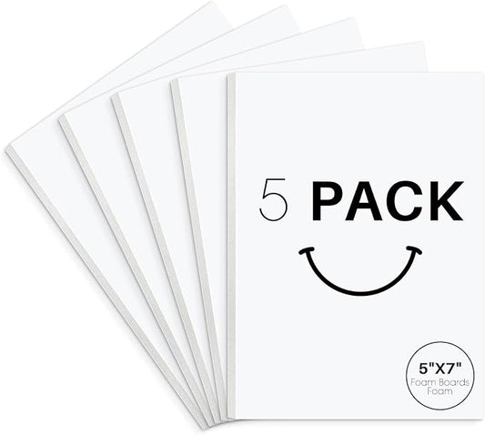 Golden State Art, Acid Free 5 Pack 5x7 White Foam Boards Foam Core Poster Board, 1/8'' Thick Polystyrene Foam Sheet for Projects, Mounting, Crafts, Art and Presentations