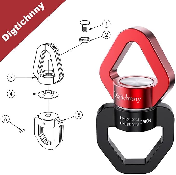 Swivel Hook for Swing, 35KN Swing Swivel, Aluminium Alloy Swing Spinner for Children's Swing,Aerial Yoga,Web Tree Swing,Hanging Hammock Indoor Outdoor(Black-Red with 2 Carabiners)