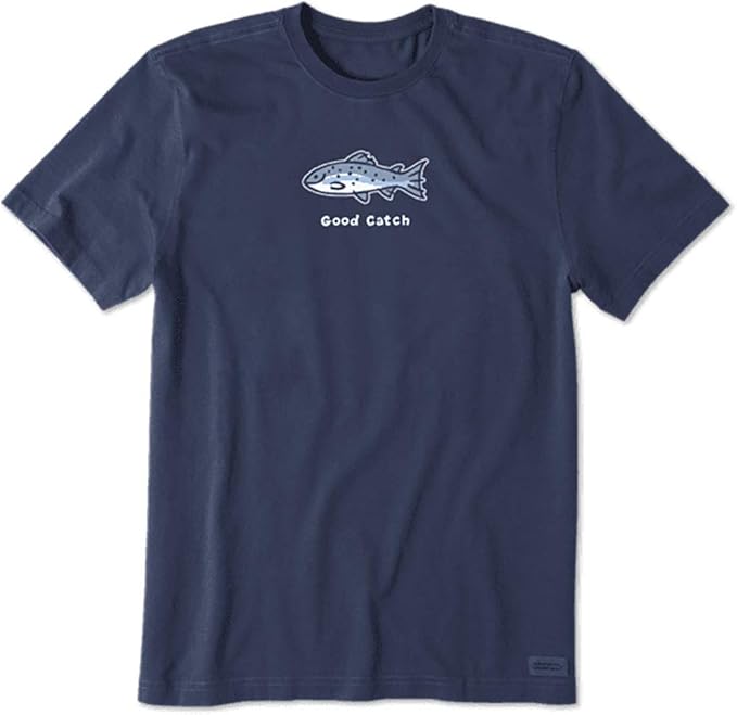 Life is Good Men's Crusher Tee Shirt, Short Sleeve Cotton Graphic T-Shirts, Good Catch Fish