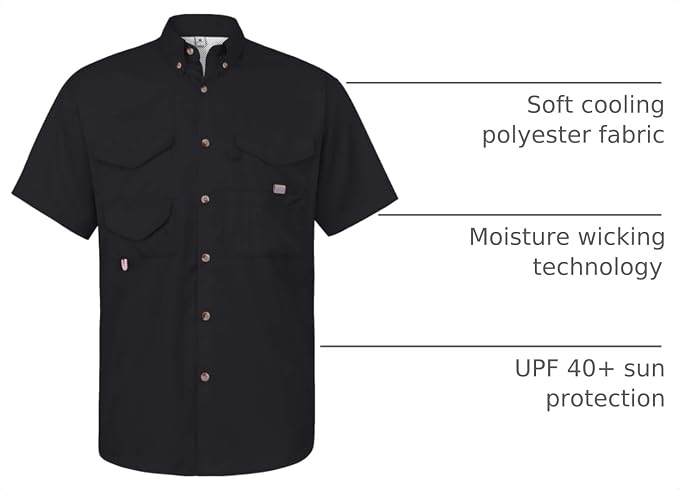 Alimens & Gentle Short Sleeve Fishing Shirt Wicking Fabric Sun Protection Casual Button Down Shirts