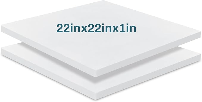 Frienda 2 Pack 1" x 22" x 22" Upholstery High Density Foam Cushion Replacement Square Cut to Size Foam Couch for Chair Couches Padding Shipping Packing DIY Cosplay Projects(White)