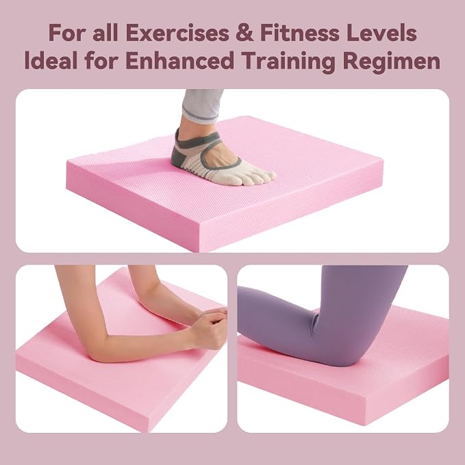 Extra Large Yoga Exercise Balance Pad - Thick Non-Slip Stability Cushion for Pilates and Exercise - High Density Foam Trainer for Core Strength Home Gym - Bonus: 10-Position Resistance Band!