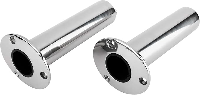 YaeMarine 4-Pack Heavy Duty Stainless Steel 316 Deluxe Rod Holders with Drain, Flush Mount Fishing Rod Pole Holders, 30 Degree /15 Degree/90 Degree