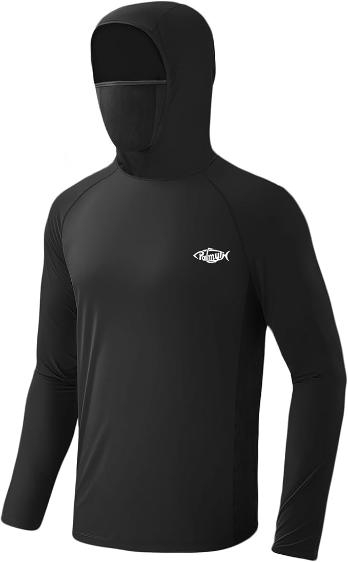 Palmyth Fishing Hoodie for Men Long Sleeve Sun Protection UV UPF 50+ Shirts | Hidden Zipper Pocket, Thumb Loops, Quick-Dry, Side Mesh Panels, Lens Cleaning Cloth, 4-Way Stretch