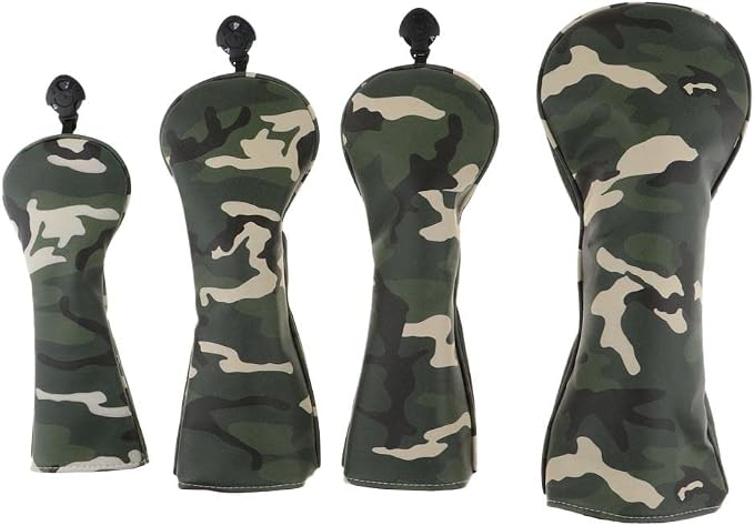 Baosity 4Pcs/Set Premium PU Camouflage Golf Head Covers No. 1 3 5 UT Wood Driver Club Protector Replacement & Interchangeable Number Tag
