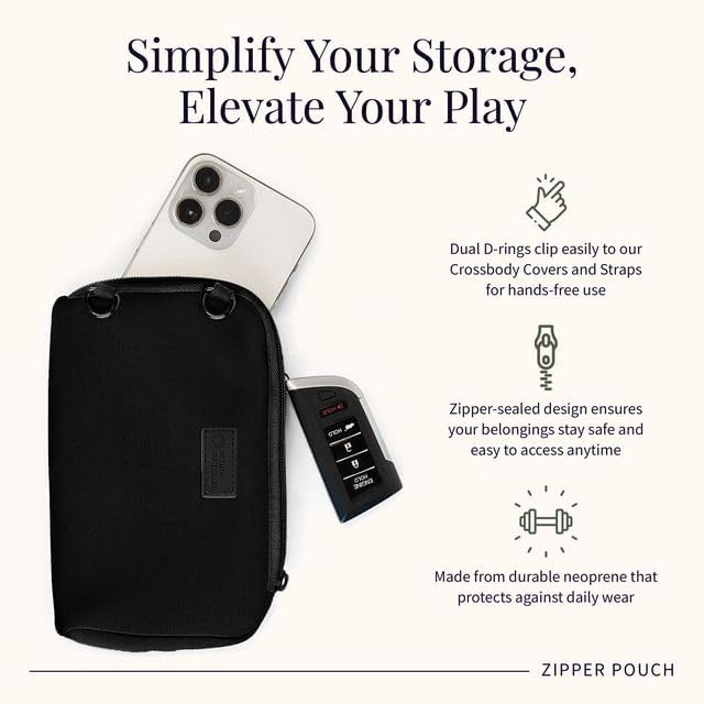 Posh Pickler Clip-On Expandable Neoprene Pouch with Zipper, Weather-Resistant Design, Secure Storage for Keys, Card, Compatible with Crossbody Paddle Cover & Strap, pickleball gifts 7.7" L x 5" W