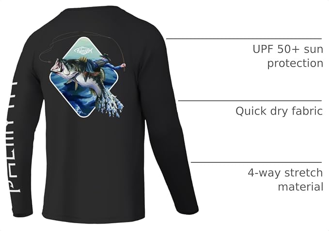 Palmyth Fishing Shirts for Men Long Sleeve UPF 50+ T Shirt Sun Protection | Quick Dry, Sun Protection, Myth-Cool Fabric, Fish Print, Moisture Wicking, Stretchy, Breathable, Fishing,Boating,Outdoor Wear
