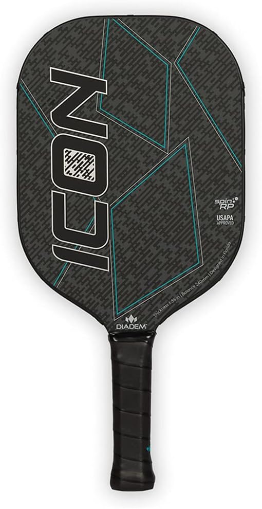 Diadem ICON Performance Pickleball Paddle | Graphite Carbon Fiber, Honeycomb Core, Fiberglass Face, Ultra Sleek Edge Guard, Spin Friendly | Indoor/Outdoor | USAPA Approved