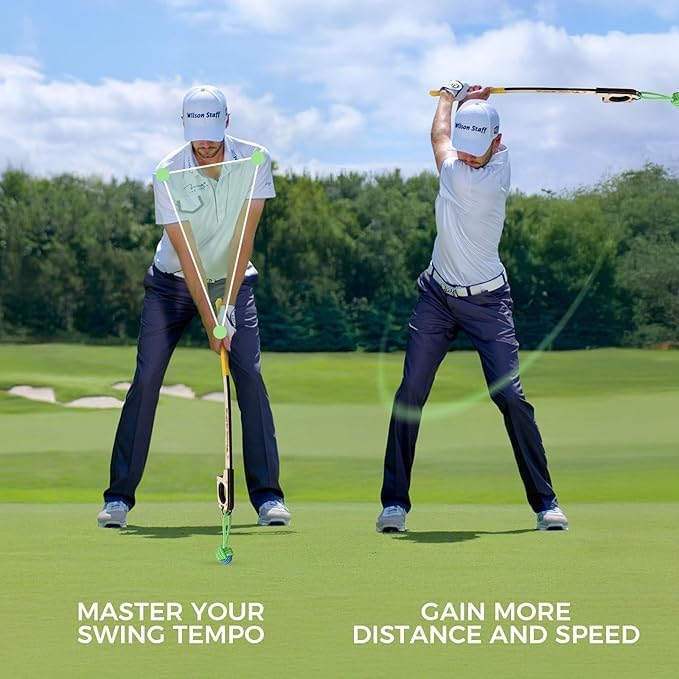Golf Swing Training Aid Bundle – Swing Tempo Distance Enhancer Axe + Adjustable Swing Rotation Trainer Strap for Thoracic Rotation, Body Turn & Muscle Memory – Indoor & Outdoor Practice for Beginners