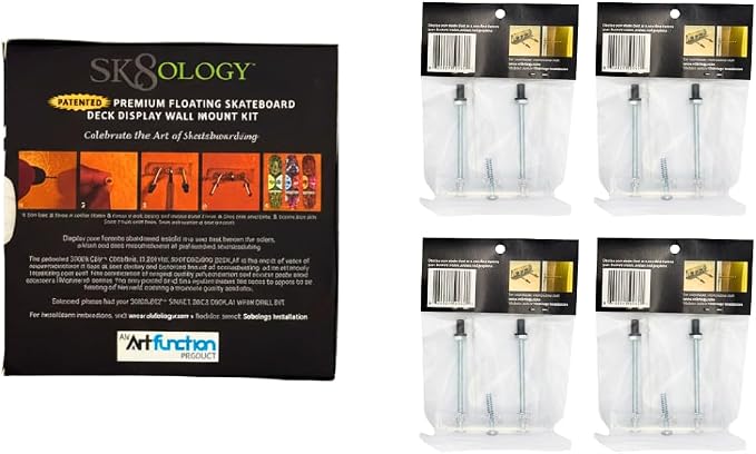 Sk8ology Skateboard Deck Display 5 Pc Kit Floating Wall Mount_AB
