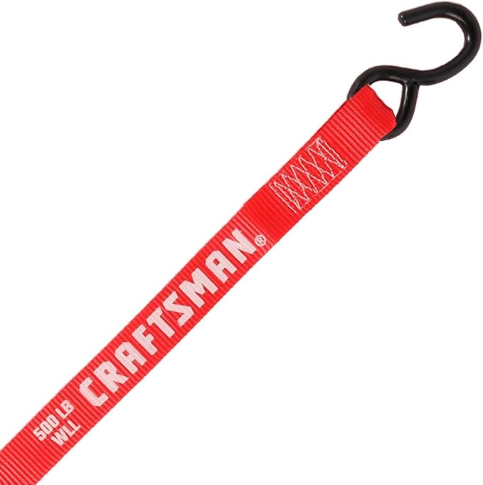 CRAFTSMAN CMXAZBS15004 Black/Red 1" x 12' Ratchet Tie Down Straps - Light/Mid-Weight Duty (1500 lb Break Strength), 4 Pack