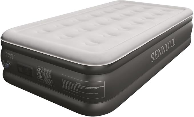 SENNOUL Air Mattress Twin with Built in Pump - Upgraded Single Blow Up Bed, 2 Mins Quick Self Inflatable, 18"/550lbs Max, Strong Support, Flocked Top, Puncture Resistant, for Camping,Home,Guests