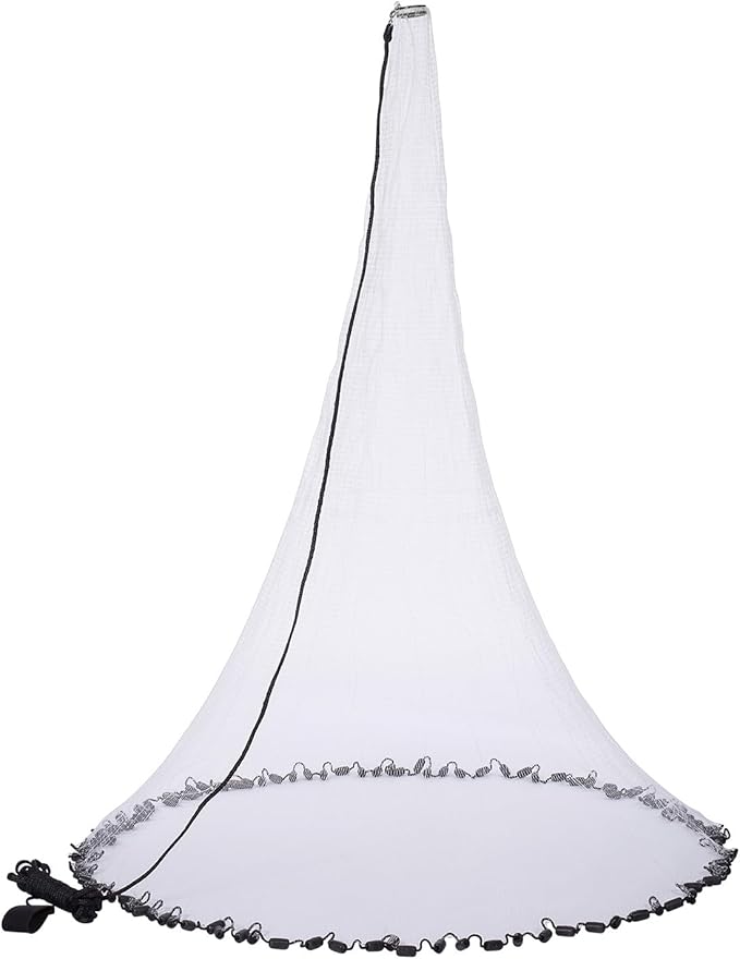 BASSDASH American Saltwater Fishing Cast Net 3/8 1/4-Inch Mesh 4ft 6ft 8ft Radius, 1-Pound Per Foot, for Bait Fish with Utility Bucket Casting