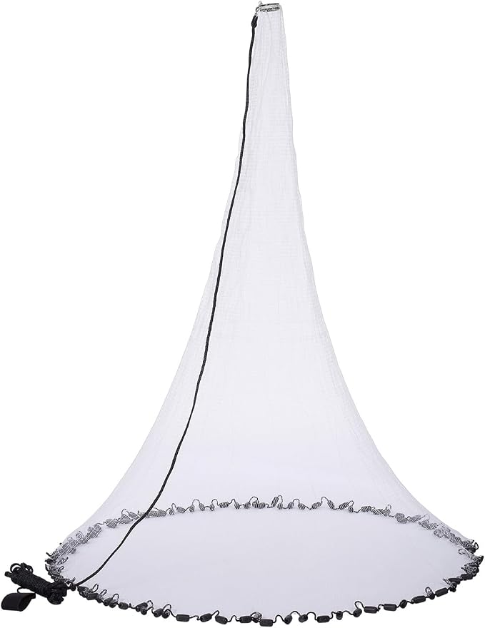 BASSDASH American Saltwater Fishing Cast Net 3/8 1/4-Inch Mesh 4ft 6ft 8ft Radius, 1-Pound Per Foot, for Bait Fish with Utility Bucket Casting