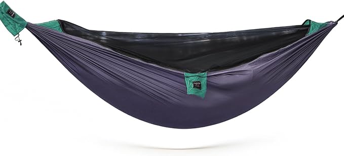 Camping Hammock with Mosquito Net, Ultralight Backpacking Hammock with Tree Straps & Stakes, 210T Parachute Nylon Portable Single Outdoor Hammock with Integrated Stuff Sack (Rose Gray & Forest Green)