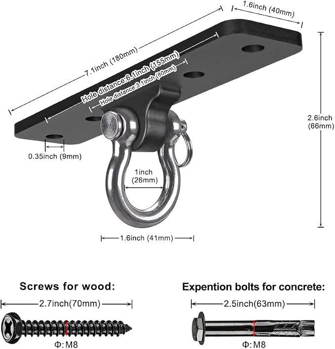 Dolibest Ceiling Mount Swing Hanger Heavy Duty Swing Set Hook for Porch Swing Hammock Chair Yoga Silk Suspension Straps Gymnastic Ring, Wall Anchor for Resistance Bands (900LB)