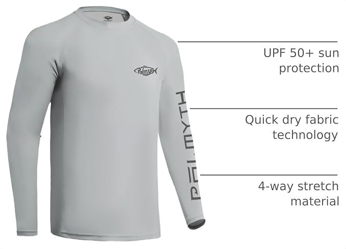 Palmyth Fishing Shirts for Men Long Sleeve UPF 50+ T Shirt Sun Protection | Quick Dry, Sun Protection, Myth-Cool Fabric, Fish Print, Moisture Wicking, Stretchy, Breathable, Fishing,Boating,Outdoor Wear