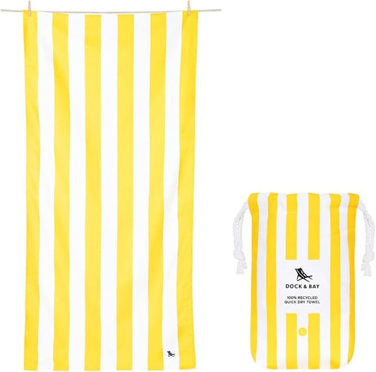 Dock & Bay Customized Beach Towel - Quick Dry, Sand Free - Compact, Lightweight - 100% Recycled - Includes Bag - Cabana - Boracay Yellow - Large