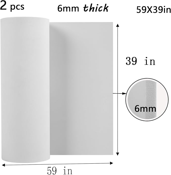 AMZQNART 2Pcs EVA Foam 6mm, Cosplay Foam 39x59 inch White, High Density 90 kg/m³, for Craft Projects Cosplay Costumes, Fake Weapons, Decorations, Christmas, Easter, Thanksgiving, etc.