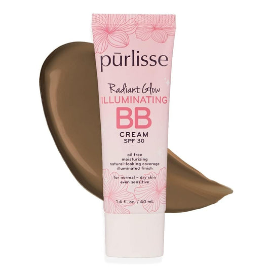 pūrlisse Radiant Glow Illuminating BB Cream with SPF 30 - Glow BB Cream Enriched with Goji & Hawthorn Berry for Dewy Skin - Helps to Improve Skin Texture & Radiance - Deep (1.4 oz)