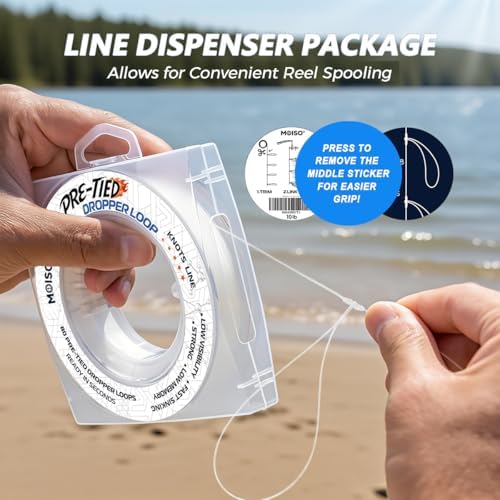 MOISO 10lb (x 2) & 30lb (x 2) Bundle - Pre-Tied Dropper Loop Rigs - 10 lb & 40 lb Bundle Pack. Tested Fishing Line Spool - 80 Loops 16 Inches Apart with 5.5 Inch