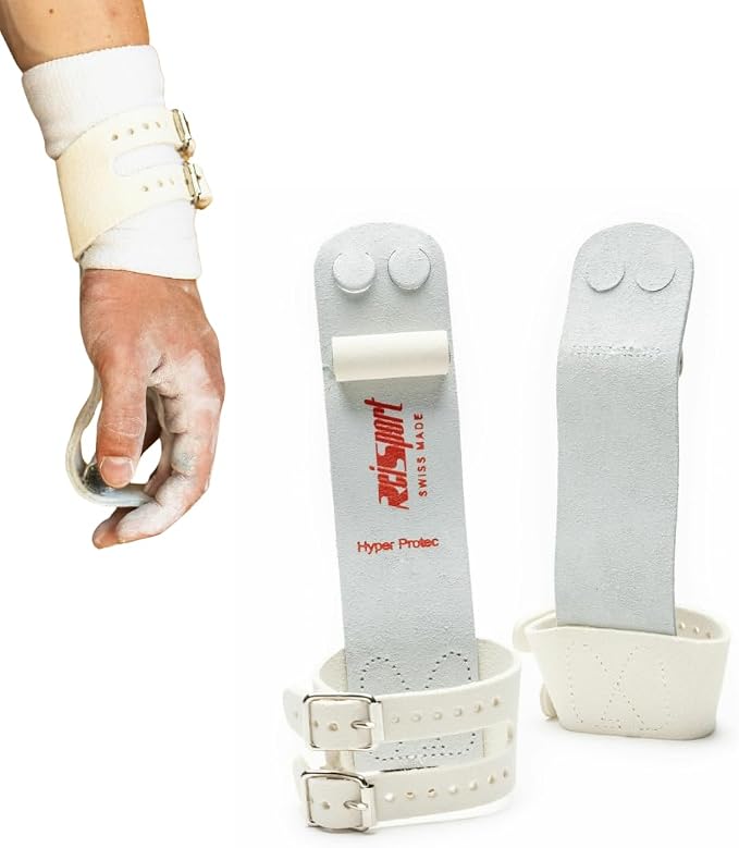 Reisport Men's Ring Gymnastics Grips - Durable Leather Hand Grips for Gymnastics Rings Men & Boys - Gymnastics Equipment & Accessories for Advanced Gymnasts