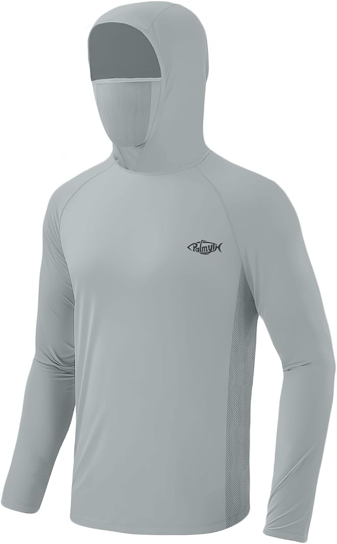 Palmyth Fishing Hoodie for Men Long Sleeve Sun Protection UV UPF 50+ Shirts | Hidden Zipper Pocket, Thumb Loops, Quick-Dry, Side Mesh Panels, Lens Cleaning Cloth, 4-Way Stretch
