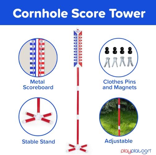 Play Platoon Cornhole Scoreboard Vertical Score Keeper Board & Accessories 4 Magnets, 4 Clothes Pin, PVC Tower Stand & Carry Bag Holder for Professional Corn Hole Bag Tournament
